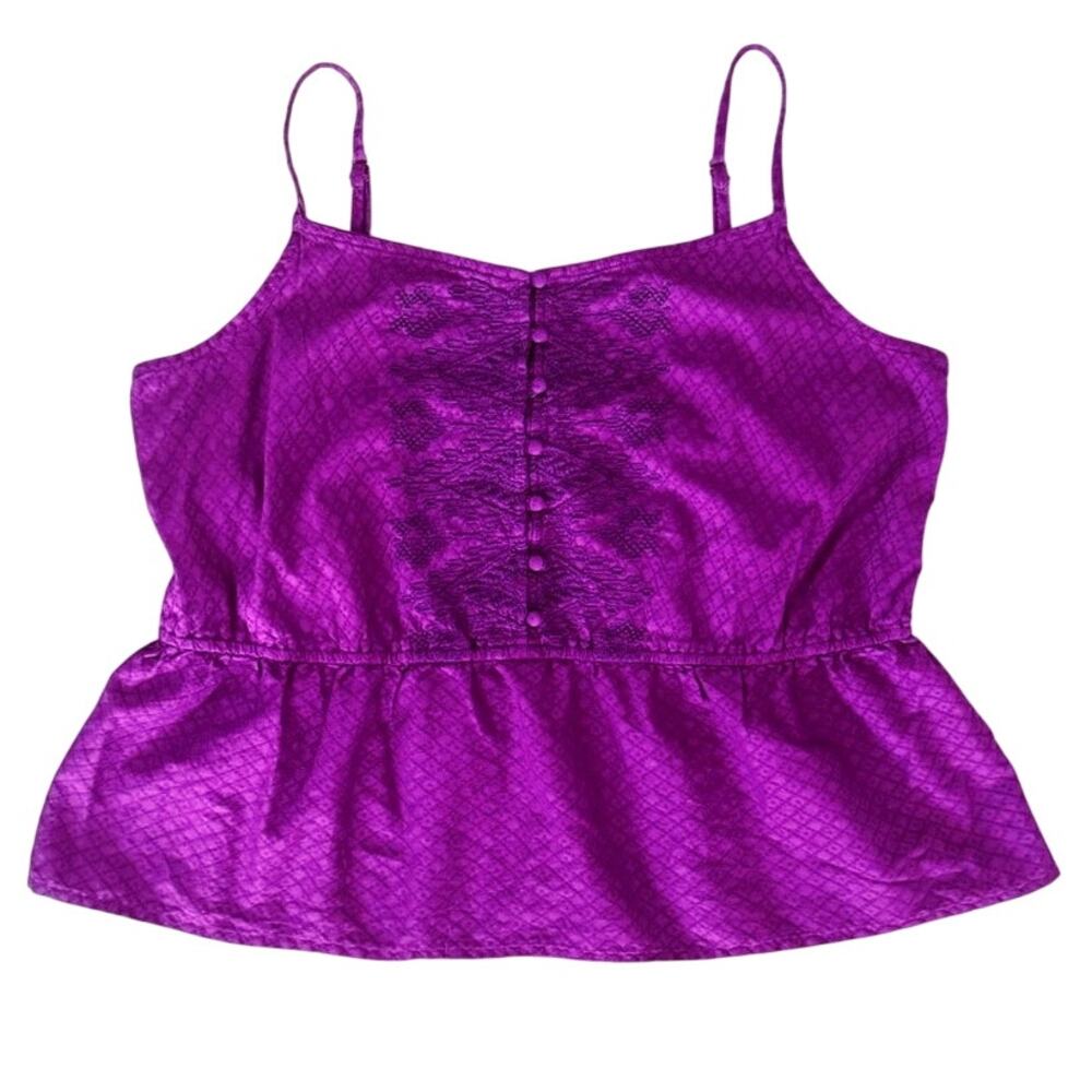 Y2k Vintage Arizona Jean Purple Babydoll Cotton Embroidered Peplum Tank Top